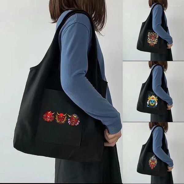 Borse per la spesa Borsa in tela da donna Tasca laterale stampata divertente da viaggio Borsa a tracolla portatile alla moda di grande capacità pieghevole