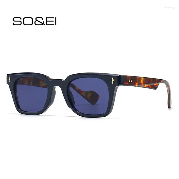 Óculos de sol Soei Retro Mulheres Quadrado Moda Punk Rebites Gradiente Shades UV400 Homens Tendência Azul Escuro Óculos de Sol