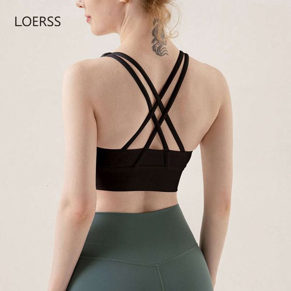 Lu Align Camisoles Tanks Outfit LOERSS Yoga Womens Cross Backless Wirefree Sport Removível Cups Fitness Gym Workout Push Up Sutiã Acolchoado Jogger Gry Lu-08 2024