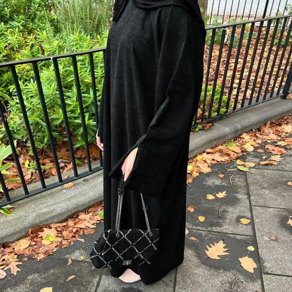 Ethnische Kleidung Cord Abaya Dubai Luxus Schwarz Muslimische Warme Kleider Winter Herbst Abayas Für Frauen Türkei Kaftan Robe Ramadan Islamische