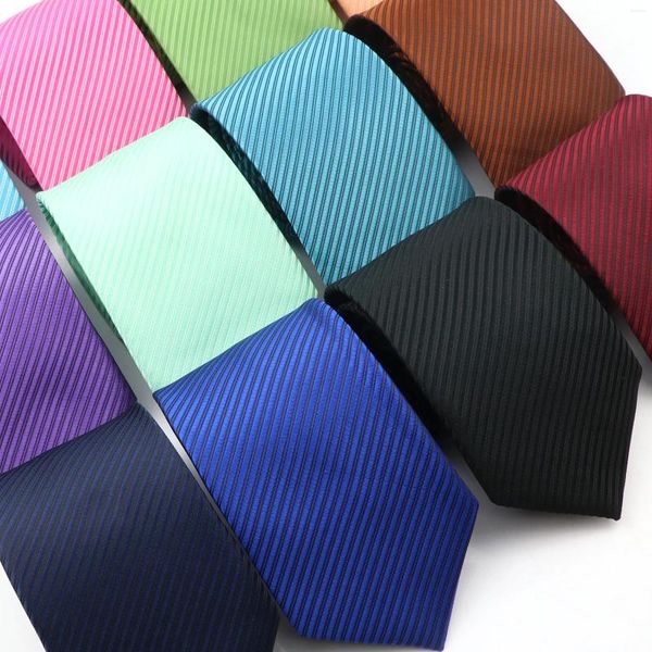 Laços masculinos sólidos clássicos formais listrados negócios 7.5cm gravata fina para gravata de casamento magro vinho vermelho marinho noivo cravat