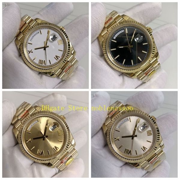 6 estilo real po relógio de ouro amarelo 904l aço masculino 40mm data champanhe mostrador romano branco preto pulseira automática v12 luminoso cal250l