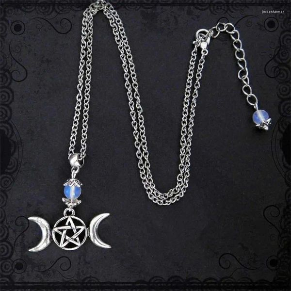 Anhänger Halsketten Dreifache Mondgöttin Wicca Hexerei Heidnische Halskette Perlenanhänger Pentagramm Metalllegierung Schmuck Fit Frauen Geschenke