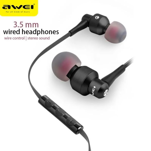 Kopfhörer Awei Es50ty Inear-Kopfhörer, 3,5-mm-Kabel-Ohrhörer mit Mikrofon, Metall-Hifi-Stereo-Bass-Sport-Headset für PC, Mobiltelefon, Laptop, MP3