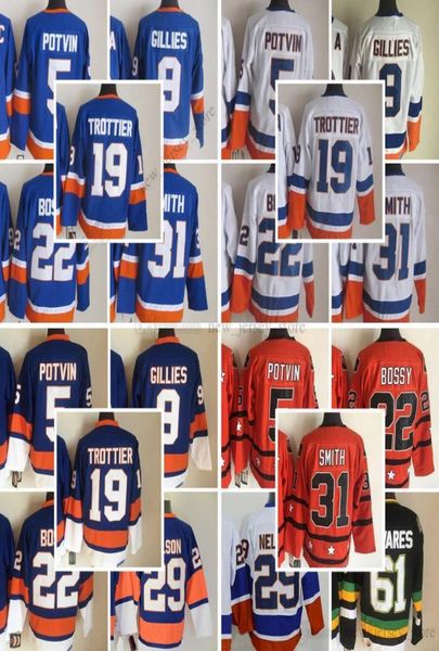 Movie College Vintage Ice Hockey Wears Jerseys Stitched 5DenisPotvin 9ClarkGillies 19BryanTrottier 22MikeBossy 31BillySmith 29Nels2524257