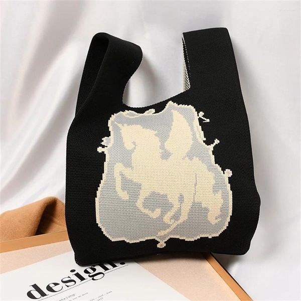 Borse per la spesa Borsa a mano lavorata a maglia Angel Pony Borsa a tracolla per riporre oggetti casual Borsa in tessuto alla moda Secchio di grande capacità