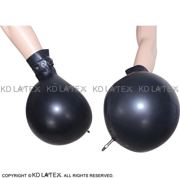 Schwarze sexy aufblasbare Latexhandschuhe mit Gürtelschnallen, Gummihandschuhe in Übergröße, XXL 00075852704