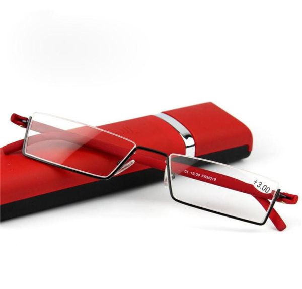 Модные легкие TR90 с полуметаллической оправой, тонкие портативные красные компактные очки для чтения против усталости глаз с коробкой диоптрий 10359307315