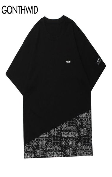 Gonthwid hip hop tshirts sokak kıyafeti bandana paisley desen patchwork kısa kollu tişörtler yaz moda gündelik pamuk üstleri c269542