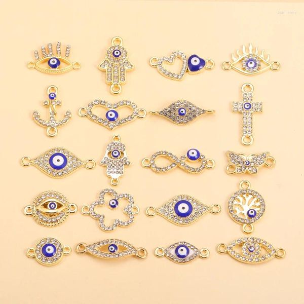 Encantos 10 pçs mix cristal turco azul mau olho banhado a ouro zircão pingentes conector para colar pulseira diy jóias accessori