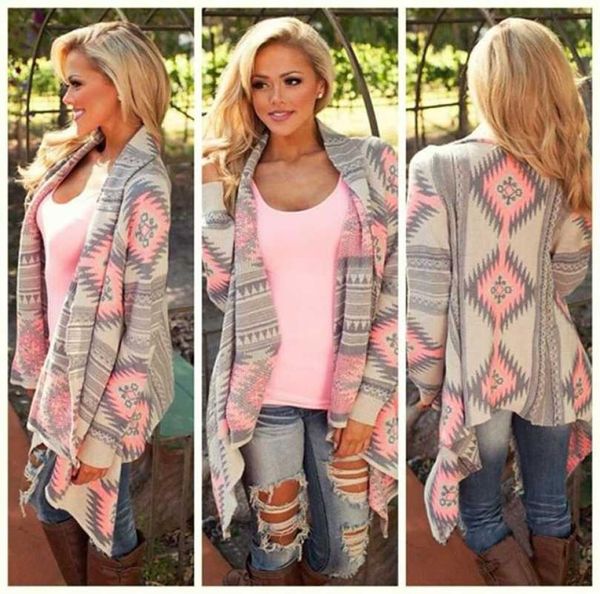 Damenmode Aztec bedruckte langärmelige lässige Allmatch-Cardigans 2110183769285