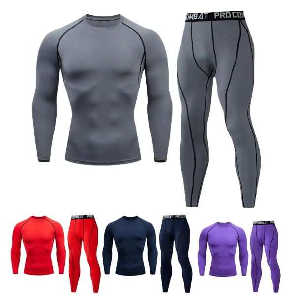 Roupa masculina de compressão roupas esportivas terno ginásio wear apertado esportes yoga treino jogging roupas de fitness calças correndo musculação agasalho