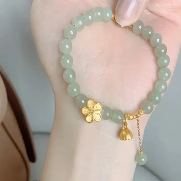 Charme Pulseiras Pulseira De Flor De Pêssego Com Imitação De Jade Beads Único E Elegante Ins Jóias Para Mulheres Casual Acessórios De Mão Doce
