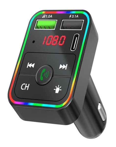 F2 Kit per auto Bluetooth Modulatore del trasmettitore FM Retroilluminazione a LED colorata Adattatore radio wireless Mani per telefono TF Lettore MP3 Tipo8061884