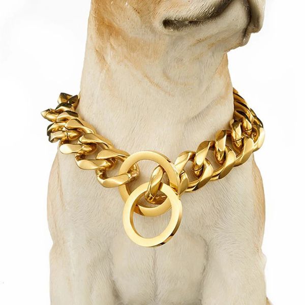 19mm aço inoxidável cão p chock colar de corrente de metal colar cães grandes ouro andando treinamento pet suprimentos 240226