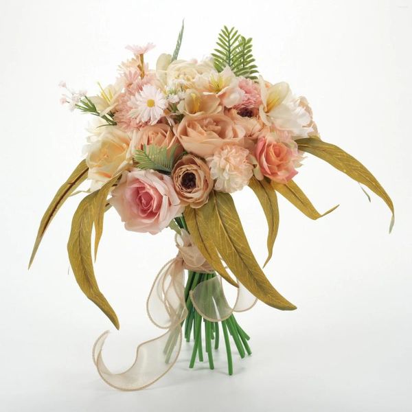 Fiori decorativi Testa di fiore di seta artificiale Materiale Pacchetto combinato per bouquet da sposa fai-da-te Lancia la borsa per la composizione floreale