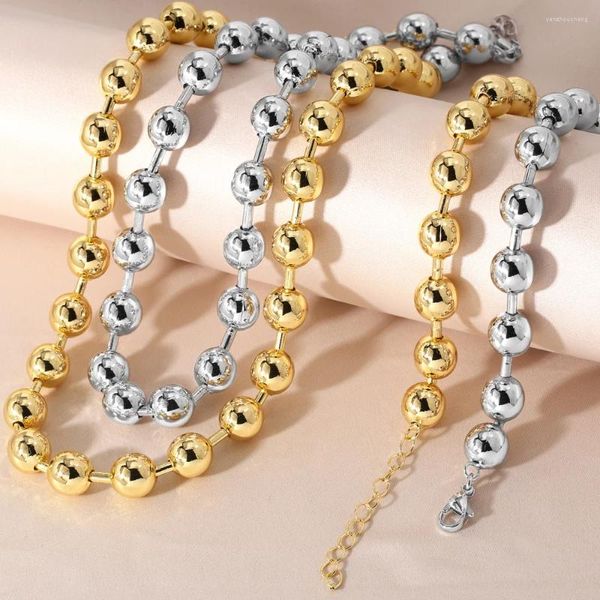 Anhänger Halsketten FLOLA Statement Gold Silber Farbe Perlen für Frauen Polierte Perlen Kurzes Halsband Klobiger Schmuck Nker01