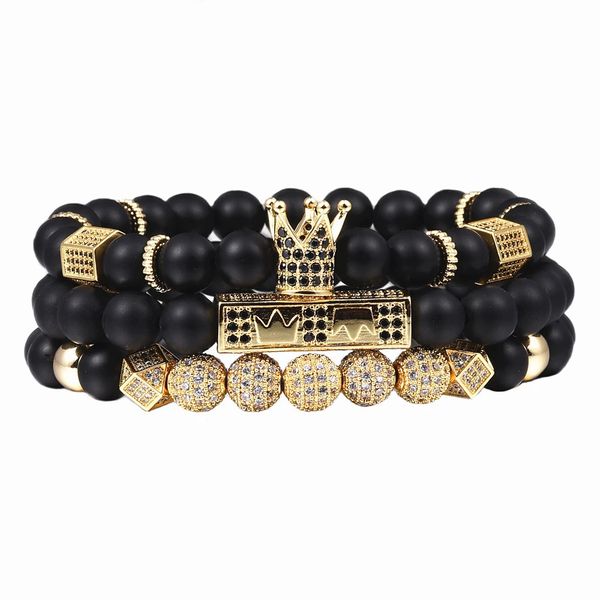 3 pezzi / set uomo donna braccialetto di perline corona reale braccialetto di fascino perline naturali braccialetto buddha per donne e uomini Pulseras Masculina 240219