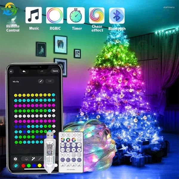 Saiten 200LED 20M WS2812B RGBIC Lichter Weihnachtsbaum Outdoor Indoor String IP65 Wasserdichte Bluetooth Fee LED