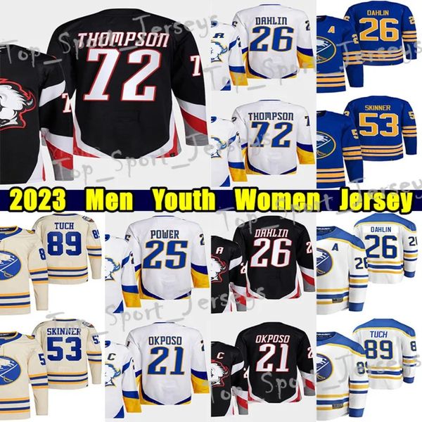 72 TAGE Thompson Ters Retro Hokey Forması 26 Rasmus Dahlin 27 Devon Levi Dylan Cozens Owen Power Kyle Stiched Alex Tuch Jeff Skinner Tyson Jost Erik Johnson Forma