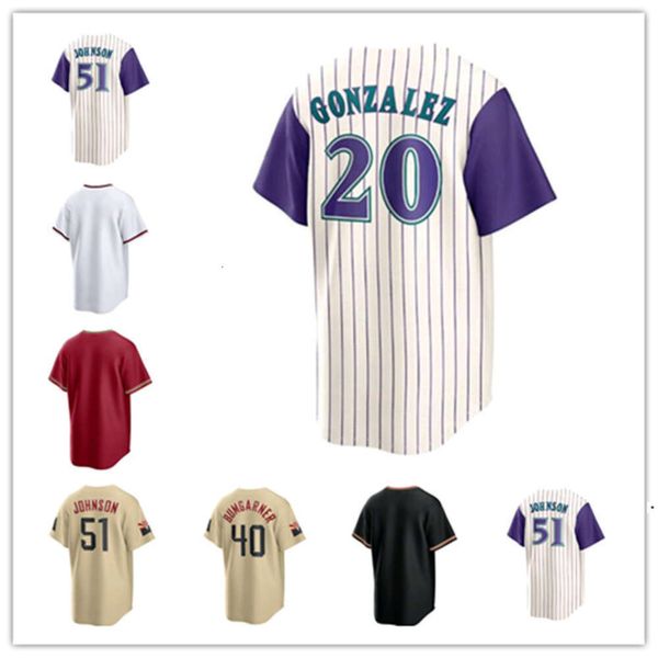 Custom Arizona Uomo Donna Youth Diamondbacks 20 Luis Gonzalez 51 Randy Johnson 40 Madison Bumgarner 23 Zac Gallen 27 Davies 57 Chafin 50 Castro Maglie da baseball