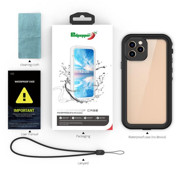 Wasserdichte Handyhüllen für iPhone 12 Mini 11 PRO XR Max XS 8Plus 7 6S Clear Redpepper Stoßfeste, schneesichere Schwimmhülle5916712