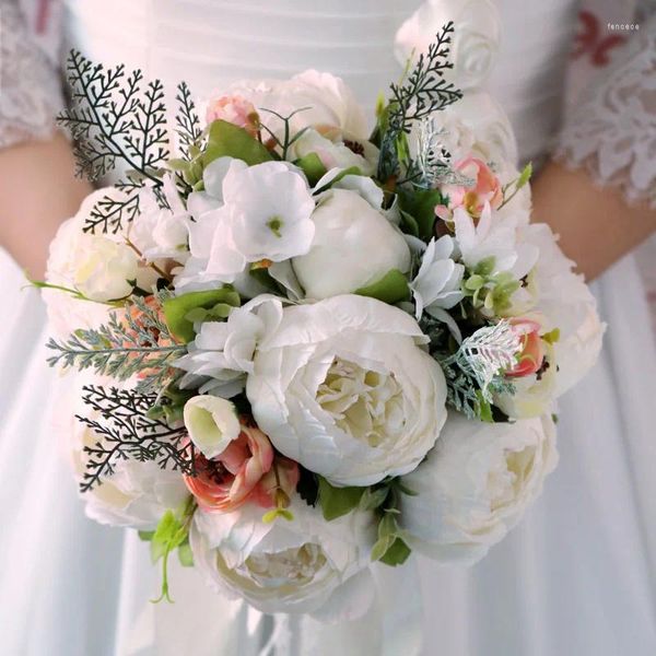 Composizione floreale per matrimonio, decorazione per la casa, soggiorno, bouquet da sposa artificiale, peonia bianca