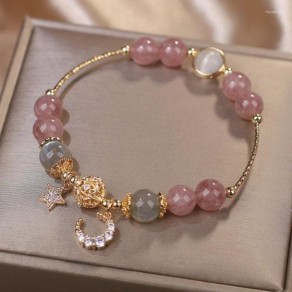 Braccialetti con ciondoli 1 pezzo rosa squisito per le donne carino braccialetto stella luna catena di metallo perline regalo fidanzata sorella