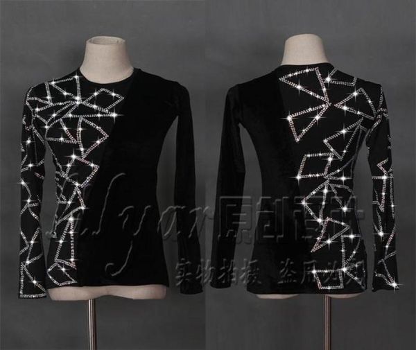 Bühnenkleidung Latin Dance Shirts Männer Flamenco Langarm Rundhals Pailletten Nahen Osten Diamant Tops Ballsaal Shirt Performance4767831