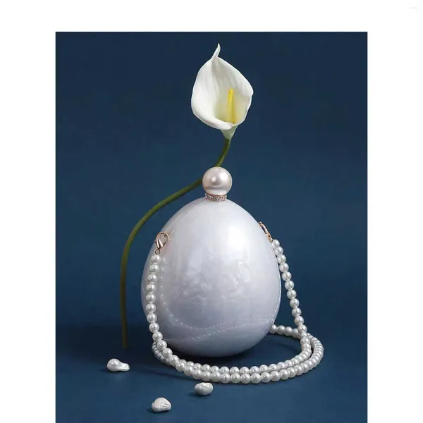 Abendtaschen Oval Ei Geldbörse Mode Acryl Weiß Luxus Persönlichkeit Schöne Messenger Perle Kette Handtaschen Für Frauen Schulter