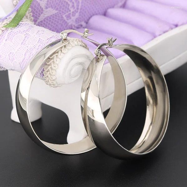 Серьги-кольца BAECYT, 1 пара, серебряные круглые серьги большого размера для женщин, винтажные широкие массивные женские украшения из нержавеющей стали, 2024