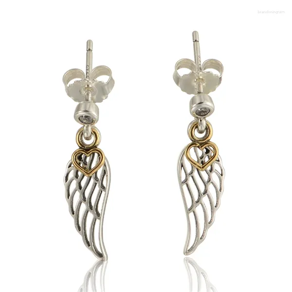 Orecchini a bottone Ala nuziale con cuore Moda femminile classica Gioielli in argento sterling per donna