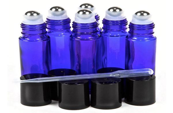 10ml garrafas de rolo de vidro vazio azul cobalto com rolo de metal de aço inoxidável na bola para óleo essencial aromaterapia perfume3297296