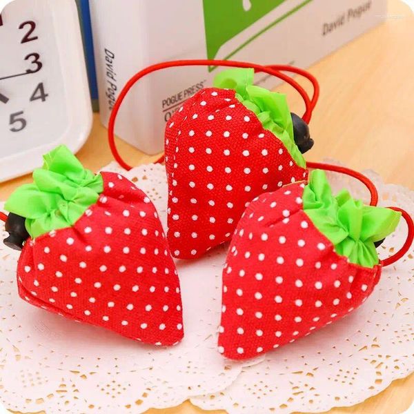 Borse portaoggetti Borsa tote da viaggio portatile per lo shopping grande fragola carina Borsa per frutta verdura in nylon riutilizzabile pieghevole ecologica