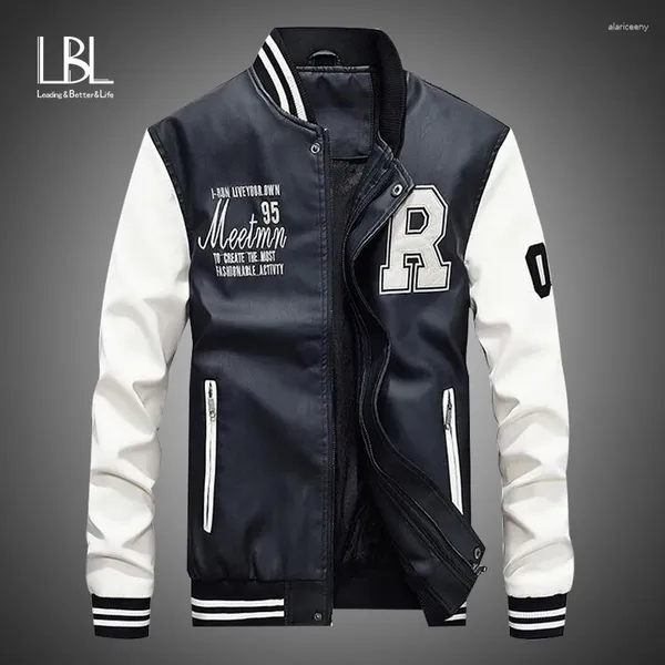 Männer Jacken Männer Lederjacke 2024 Marke Stickerei Baseball PU Männlichen Casual Luxus Winter Warme Fleece Pilot Bomber Mantel