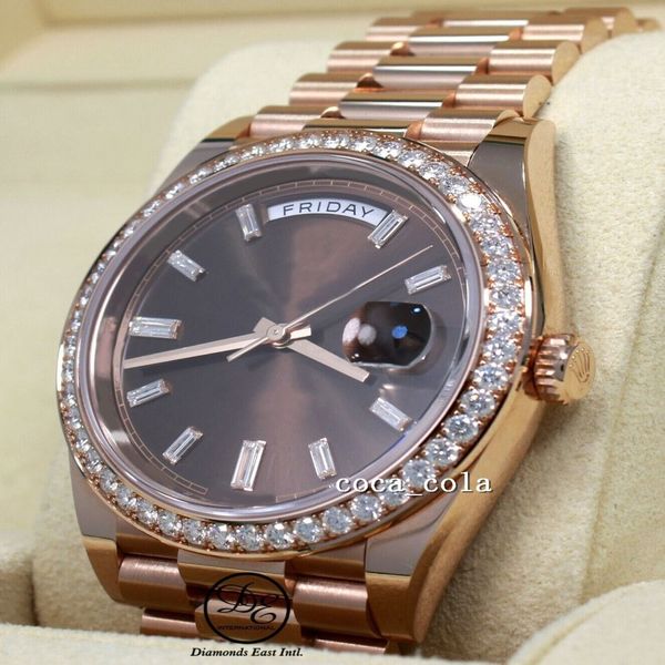 2023 qc verificar luxo relógio de pulso banquete high-end qualidade superior 18k rosa ouro chocolate baguetes dial caixa papéis movimento safira m260o