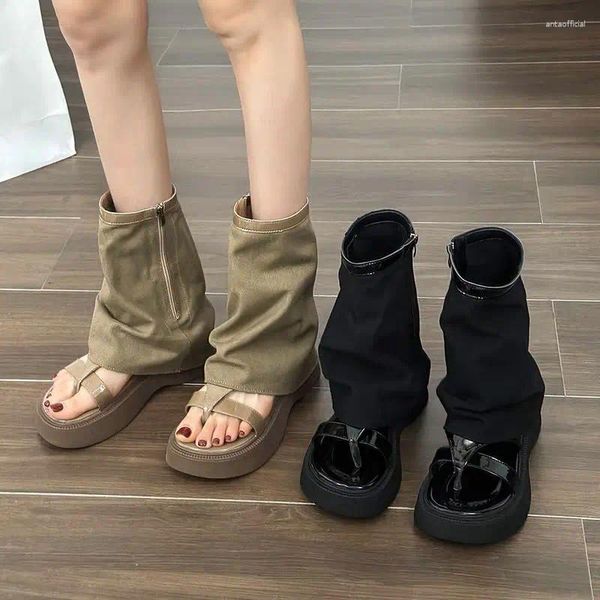 Scarpe eleganti con plateau sandali romani stivali da donna con infradito traspiranti in rete estiva 2024