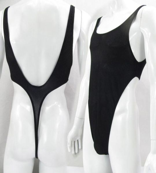Men039s modeladores de corpo masculino bodysuit tanga collant profundo u costas náilon elastano ligeiramente cthru favo de mel meshmen039s1687063
