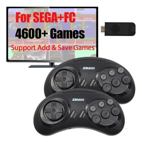 Konsollar Sega Genesis için 16 Bit MD Retro Video Oyun Konsolu 4K Oyun Çubuğu Yerleşik 4600+ Oyunlar Kablosuz Denetleyici Gamepad Oyun Oyuncusu