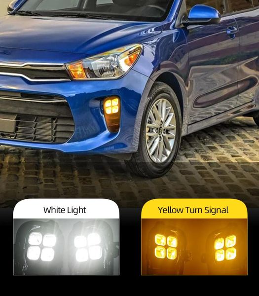 2 pçs para kia rio 2017 2018 2019 2020 carro luz de circulação diurna amortecedor dianteiro luz nevoeiro lâmpada led drl com yellow6395188