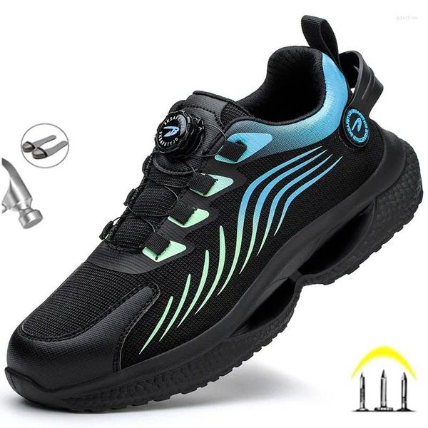 Новейшие ботинки 2024 года, защитная рабочая обувь для мужчин, неразрушимые кроссовки с вращающейся кнопкой, мужские устойчивые к проколам стальные носки