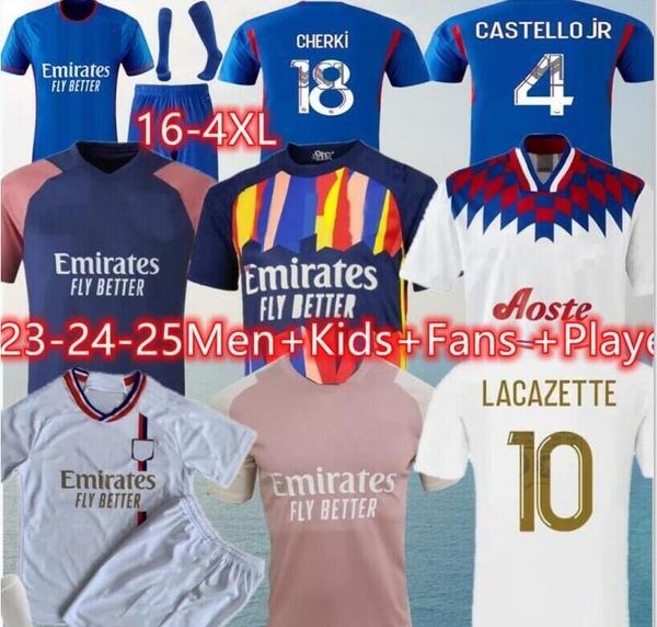 23 24 Футбольные майки Maillot Lyon 2023 2024 8 AOUAR BARCOLA CHERKI BARCOLA Olympique Lyonnais OL Цифровые четвертые рубашки TRAORE MEMPHIS Мужские футбольные рубашки Детские комплекты 4XL