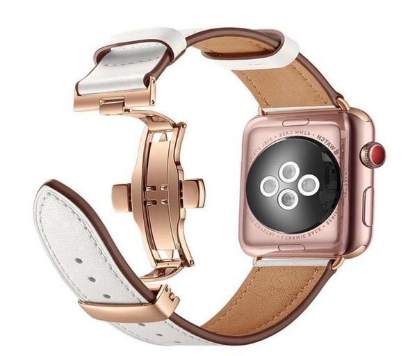 Pulseira borboleta fecho pulseira inteligente cinto de couro genuíno banda para apple watch band 38mm 42mm 41mm 45mm 40mm 44mm iwatch seri9501622