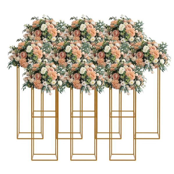 Suporte de fundo retangular com moldura dourada, rack de flores de metal para decoração de cenário de festa de aniversário de casamento