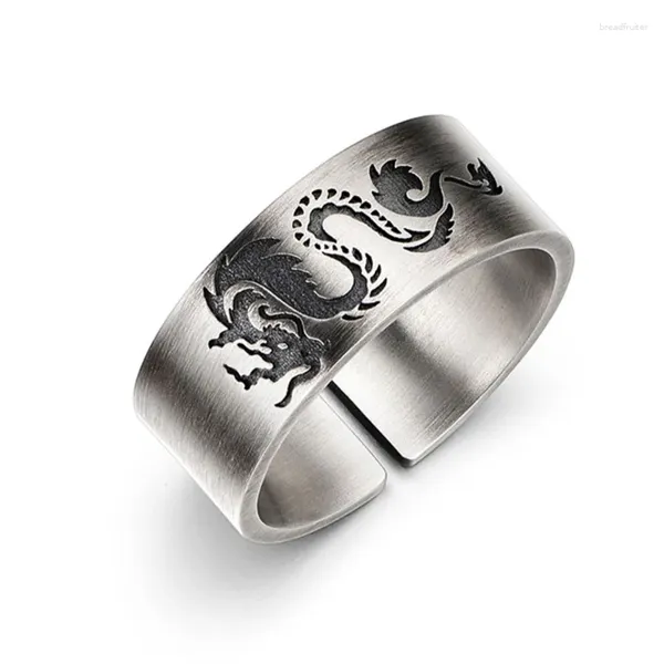 Cluster Ringe Exquisite Drachen Ring Männer Schmuck Offen Retro Dominierend Für Freund Geschenk Gebürstete Oberfläche 8,6 MM Breite Finger Zubehör