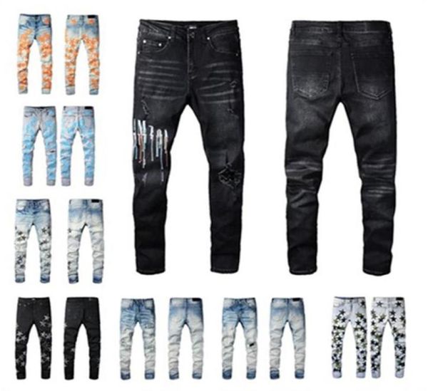 2023 Дизайнерские джинсы Мужские джинсовые брюки с вышивкой Модные брюки с дырками Размер США 2840 Хип-хоп Проблемные брюки на молнии для мужчин je7675408