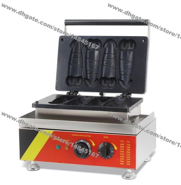 Uso comercial antiaderente 110v 220v elétrica 4pcs cachorro pene waffle máquina de ferro padeiro1292056