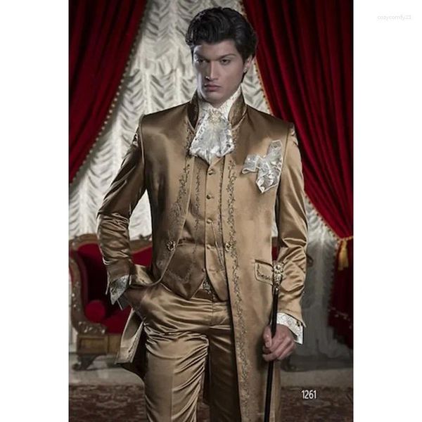 Erkekler Suits Exquisit Nakış Erkekler 3 Parça Seti (Ceket Pantolon Yelek) Moda Damat Düğün Tailcoat Prom Partisi Erkek Takım Slim 2024
