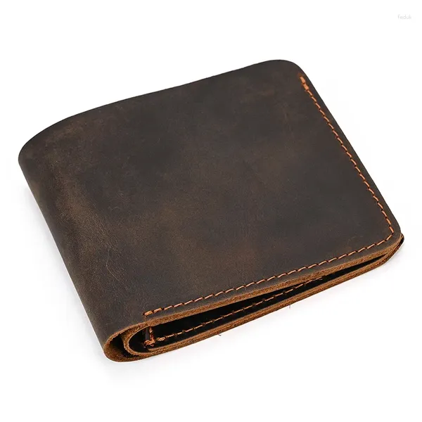 Portafogli Porta carte vintage bifold Portafoglio moda uomo con tasca portamonete in vera pelle corto da uomo sottile