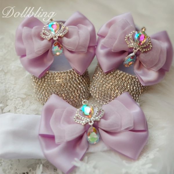 Unicorno ispirato splendido viola Lolita Bowknot Royal Crown Design AB Crystal nato scarpe da presepe regali per battesimo 240227